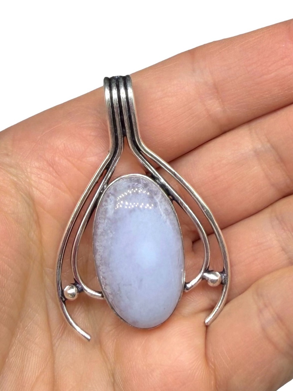 Blue Lace Agate Necklace Pendant 925 Sterling Silver Overlay